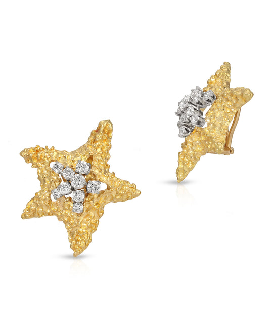 Diamond Starfish Ear Clips in 18K Gold