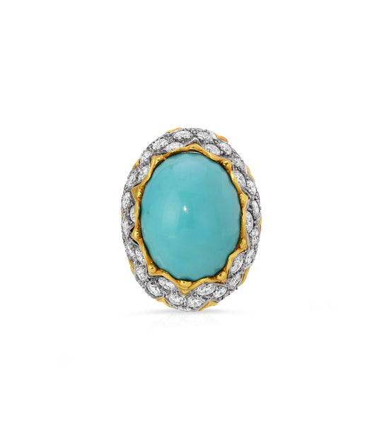 Turquoise & Diamond Dome Ring in 18K Gold