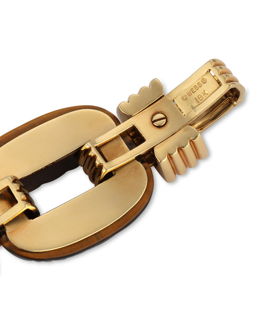 David Webb Fluted Tiger's Eye Bracelet in 18k Gold