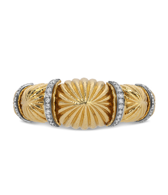 David Webb Diamond Bangle Bracelet in Fluted 18k Gold & Platinum
