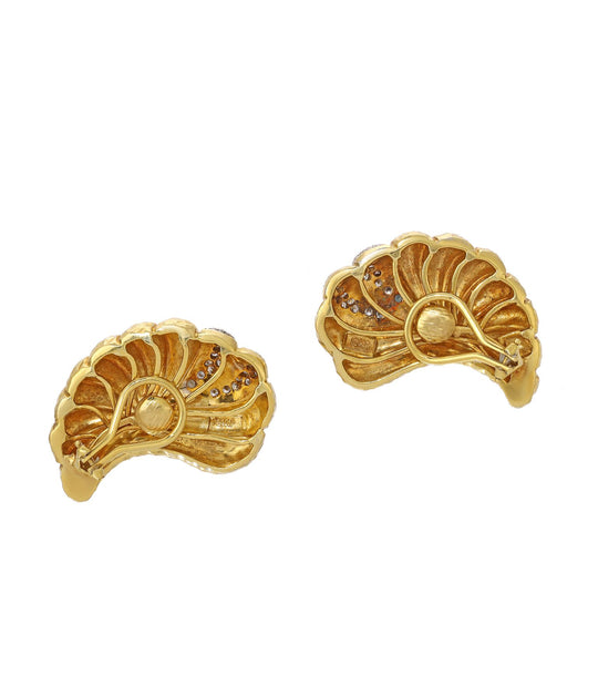 Diamond Ear Clips in Hammered 18K Gold