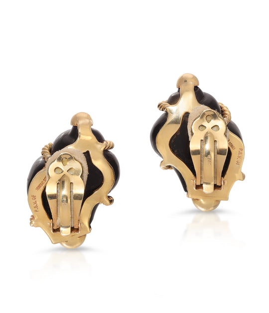 Seaman Schepps Black Onyx Shell Ear Clips in 14K Gold