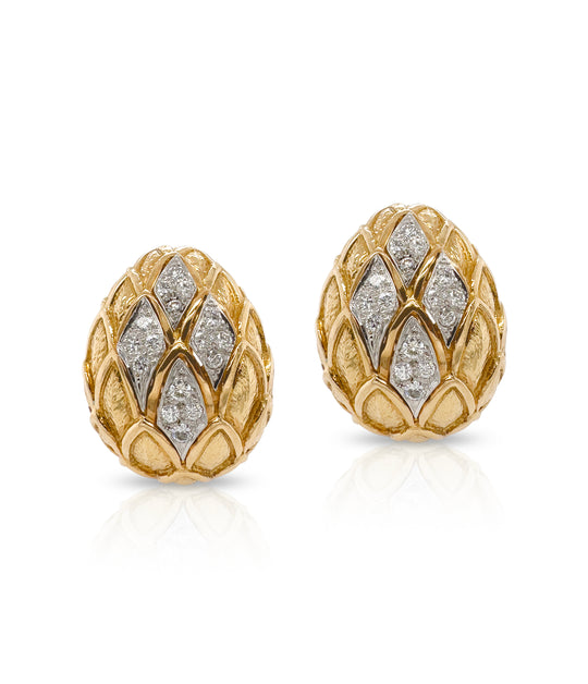 David Webb Diamond Bombé Ear Clips in 18K Gold and Platinum