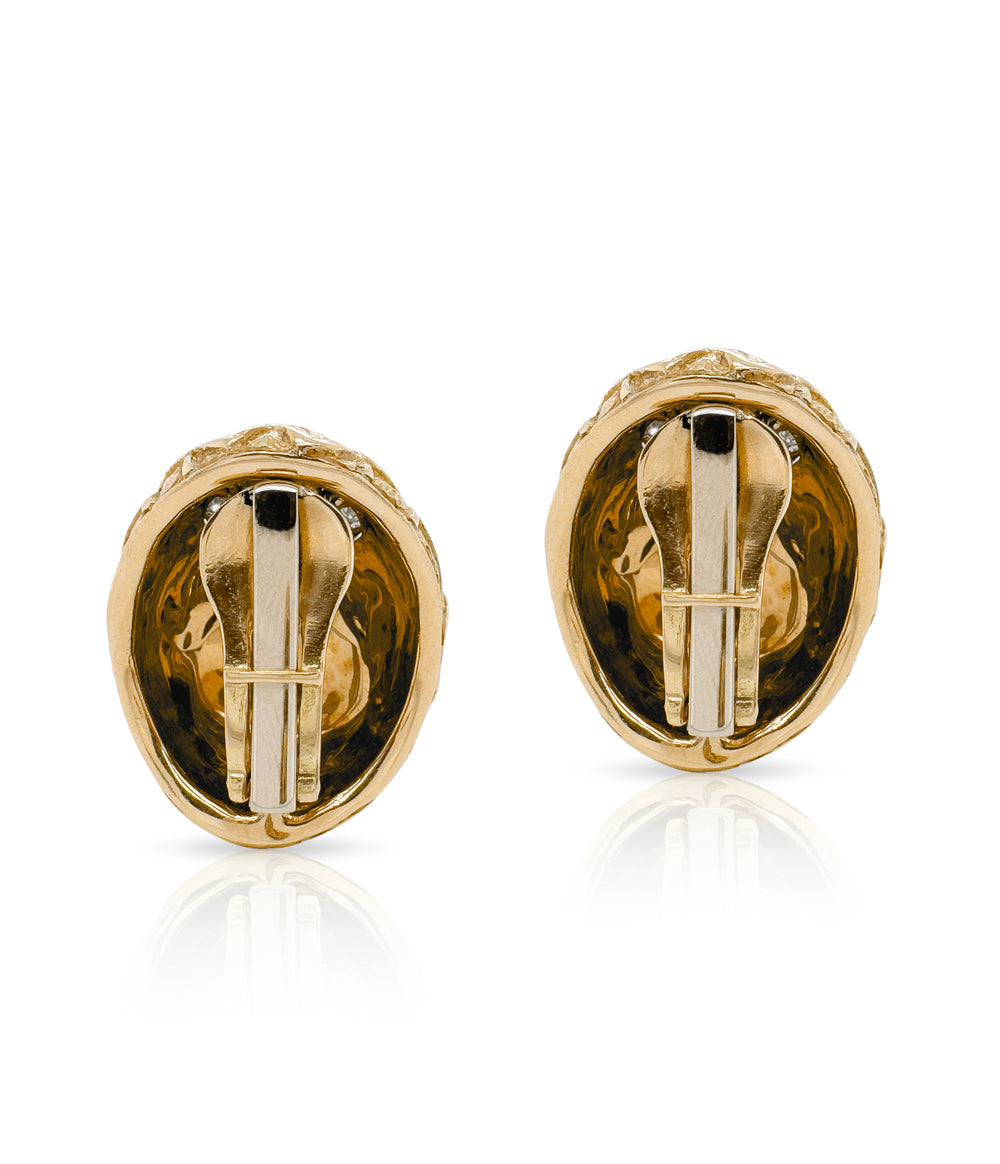 David Webb Diamond Bombé Ear Clips in 18K Gold and Platinum