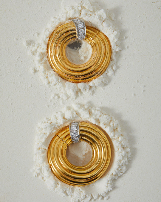 David Webb Diamond Circle Ear Clips in 18k Gold and Platinum