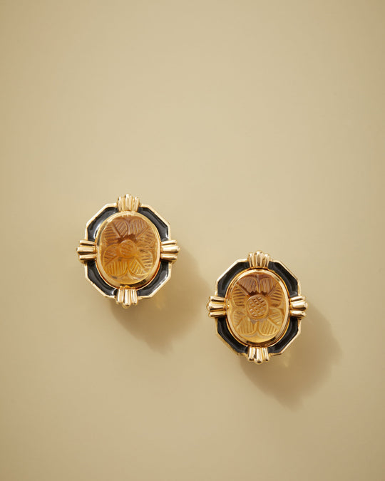 David Webb Black Enamel and Citrine Earrings in 18k Gold