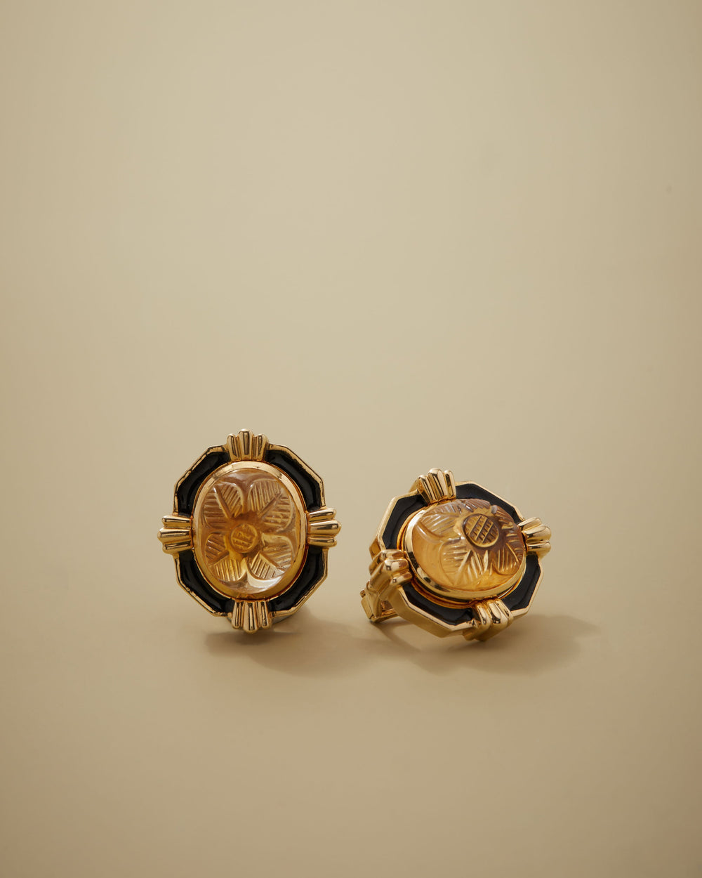 David Webb Black Enamel and Citrine Earrings in 18k Gold
