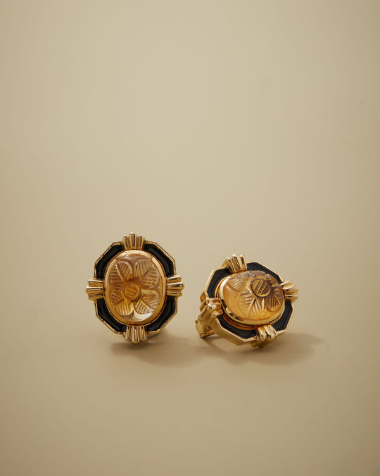 David Webb Black Enamel and Citrine Earrings in 18k Gold