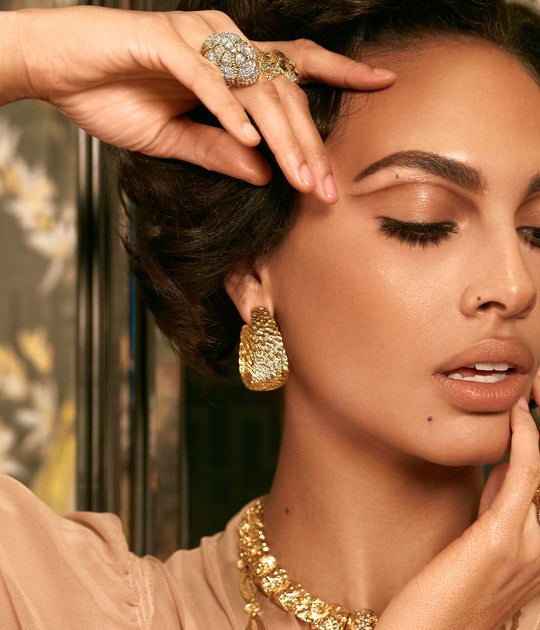 French Modernist Gold Hoop Earrings