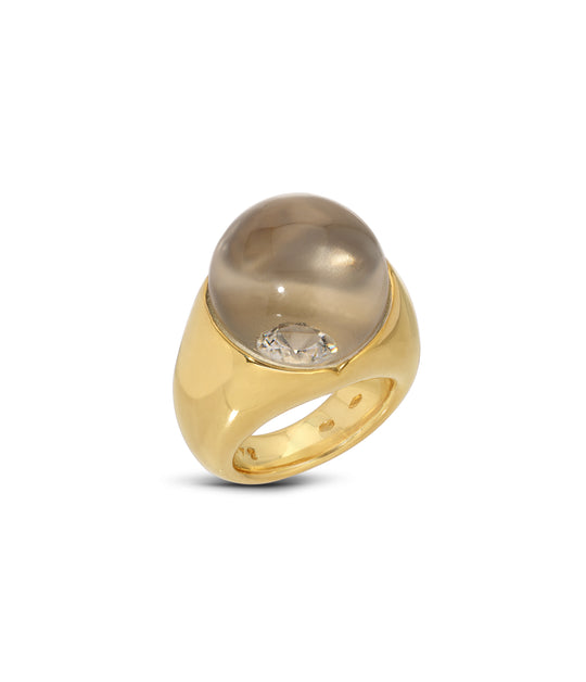 Mauboussin Rock Crystal & Diamond Ball Ring in 18k Gold