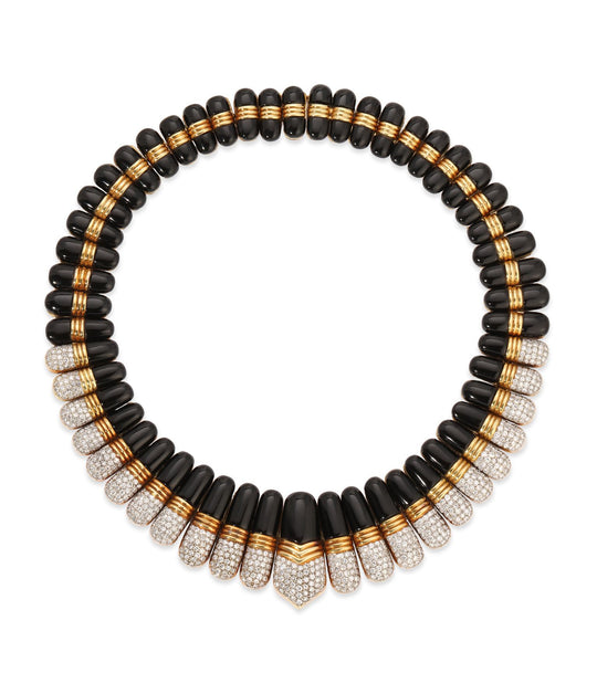 Black Onyx & Diamond Collar Necklace in 18K Gold