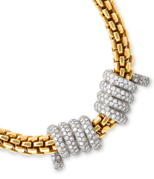 Tubular Chain in 18K Gold with 2 Diamond Platinum Slides