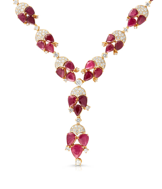 Ruby and Diamond Collier Necklace in 18K Bi-Color Gold