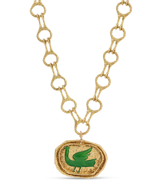 Georges Braque Green Enamel ‘Procris’ Pendant Necklace in 18k Gold