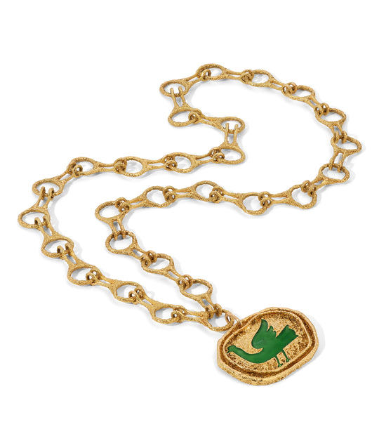 Georges Braque Green Enamel ‘Procris’ Pendant Necklace in 18k Gold