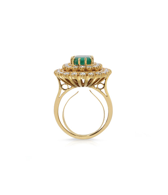 Emerald & Diamond Cocktail Ring in 14K Gold