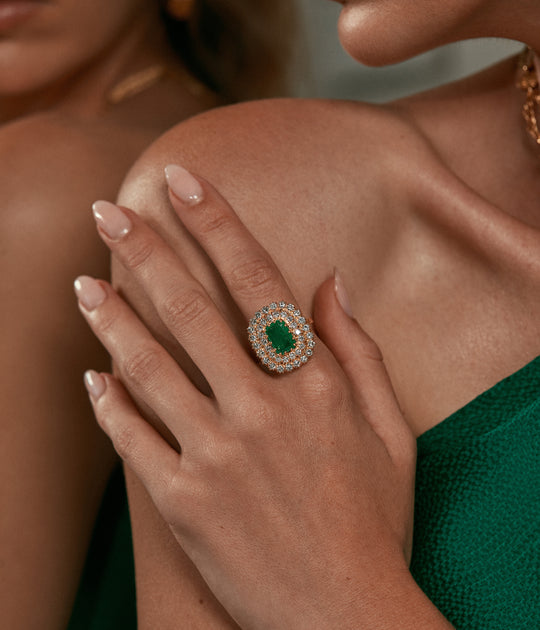 Emerald & Diamond Cocktail Ring in 14K Gold