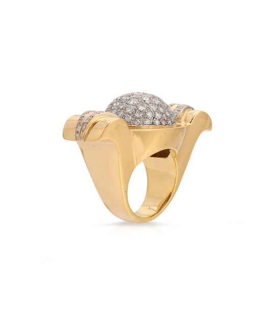 French Retro Diamond Ring in 18K Gold
