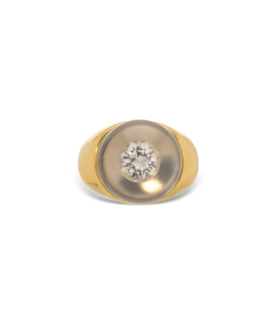 Mauboussin Rock Crystal & Diamond Ball Ring in 18k Gold