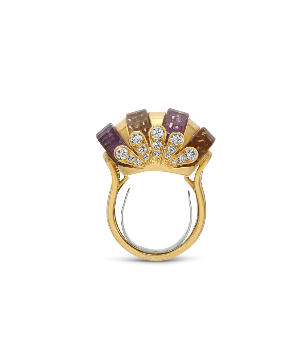 Amethyst & Citrine Diamond Ring in 18k Gold