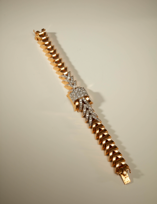 French Retro Diamond Bracelet/Cover-Watch in Platinum & 18K Rose Gold