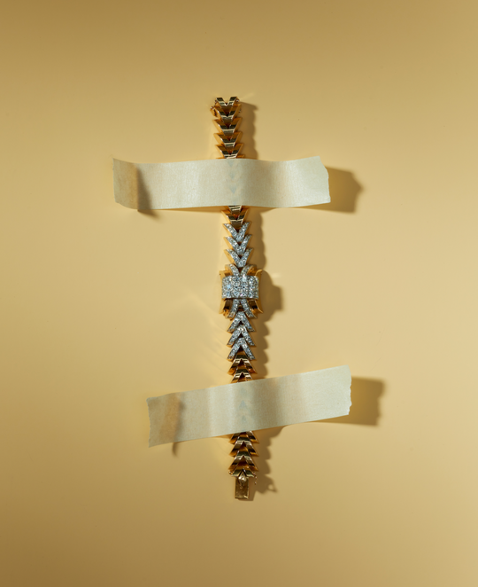 French Retro Diamond Bracelet/Cover-Watch in Platinum & 18K Rose Gold