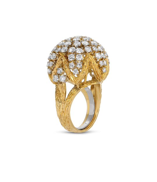 Diamond Bombé Ring in 18k Textured Gold