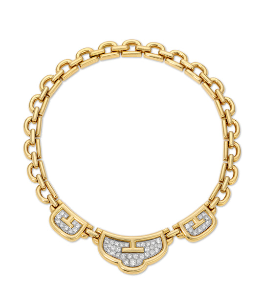 Diamond Triple Plaque Necklace in 18k Gold
