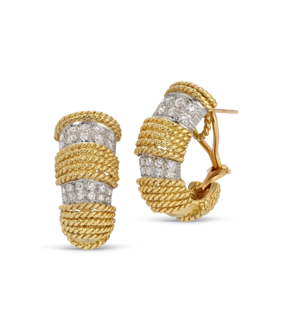Diamond Half Hoop Earrings in 18K Gold