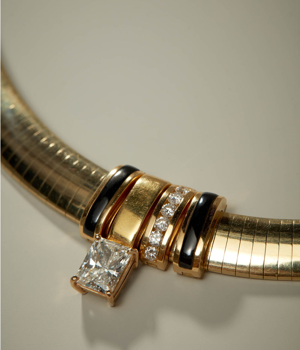 Snake Link Chain with Onyx and Diamond Pendant Slides in 18K Gold