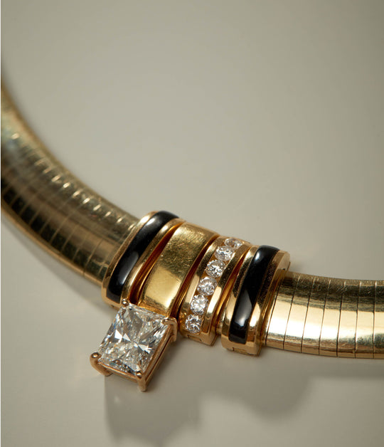 Snake Link Chain with Onyx and Diamond Pendant Slides in 18K Gold