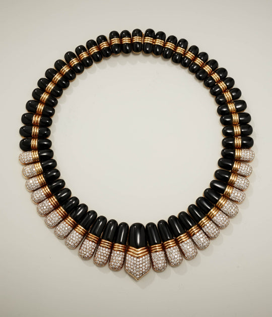 Black Onyx & Diamond Collar Necklace in 18K Gold
