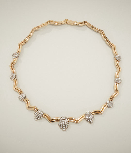 Chevron Diamond Collar Necklace in 18K Bi-color Gold
