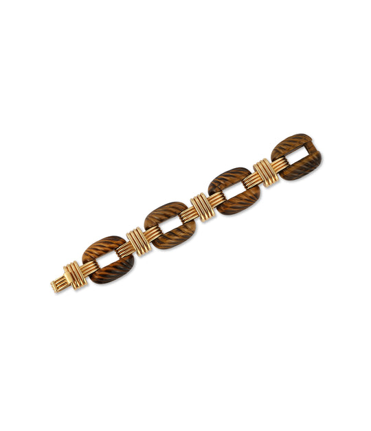 David Webb Fluted Tiger's Eye Bracelet in 18k Gold