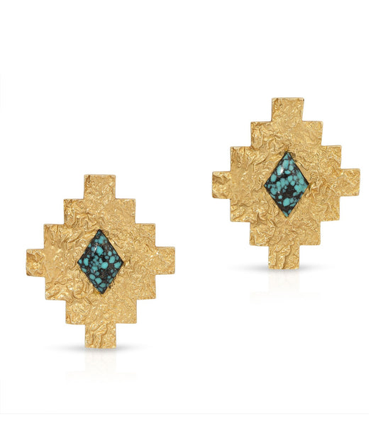 Hammerman Brothers Turquoise Papier- Mâché Earrings in 14K Gold