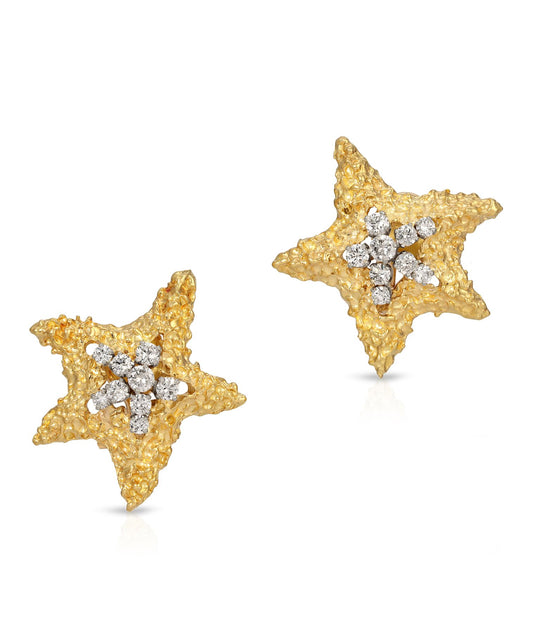 Diamond Starfish Ear Clips in 18K Gold