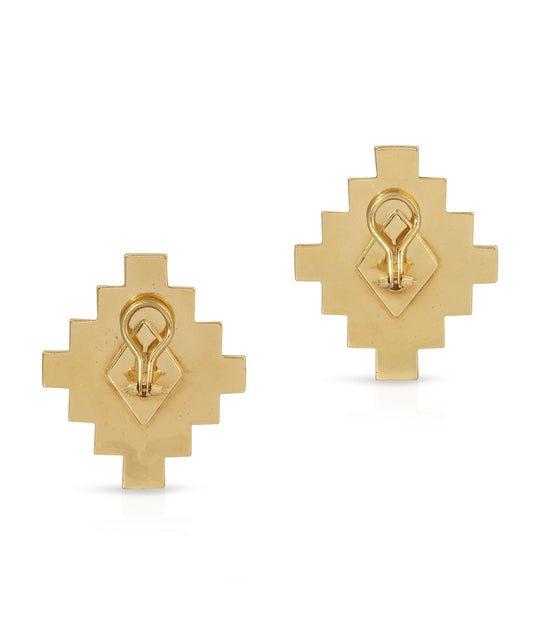 Hammerman Brothers Turquoise Papier- Mâché Earrings in 14K Gold