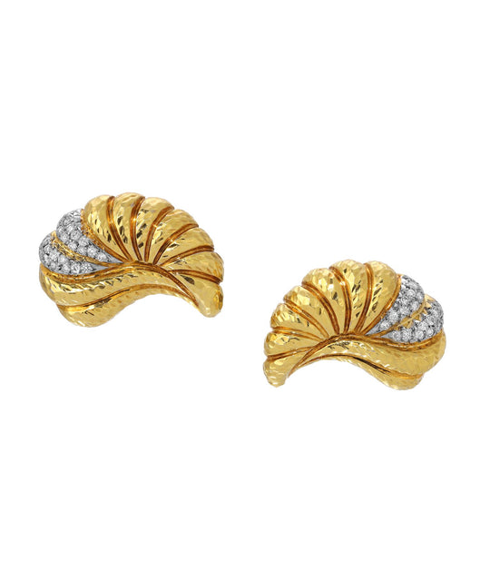 Diamond Ear Clips in Hammered 18K Gold
