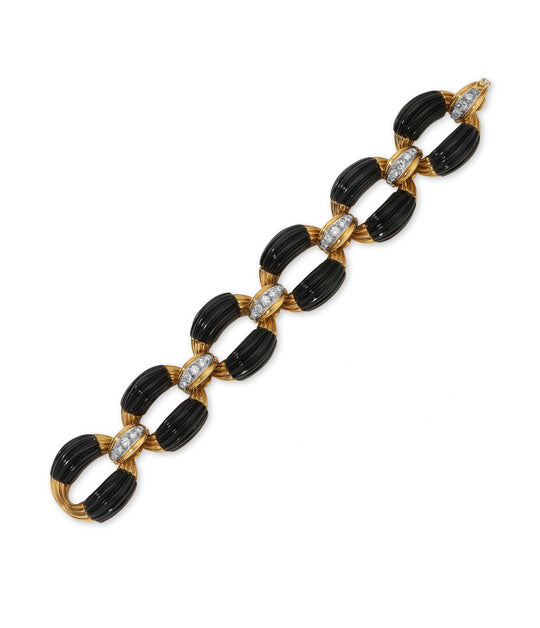 Onyx and Diamond Link Bracelet in 18k Gold