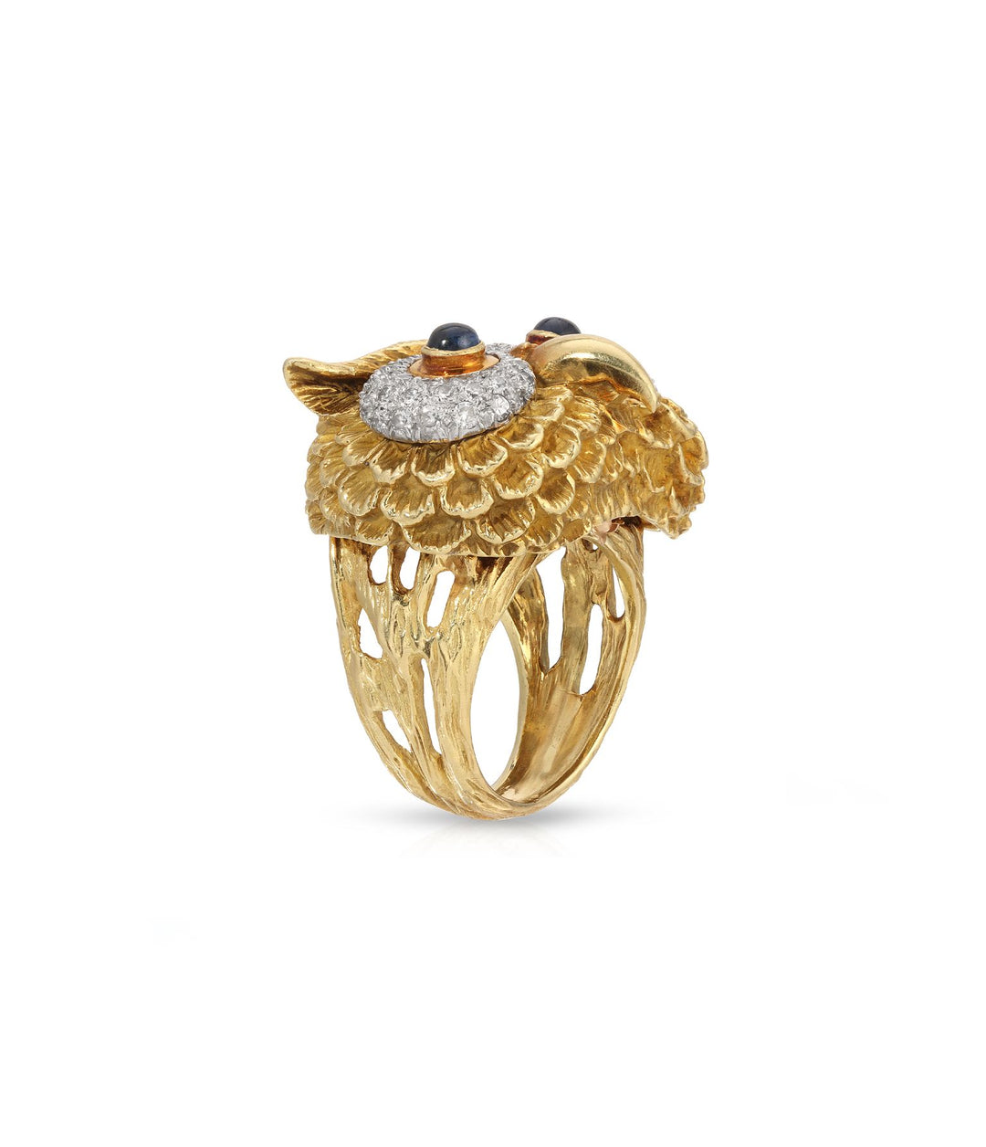 Sapphire & Diamond Owl Ring in 18K Gold
