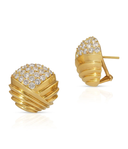 Diamond Round Fan Earrings in 18K Gold
