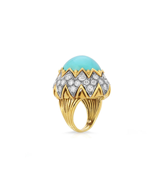 Turquoise & Diamond Dome Ring in 18K Gold