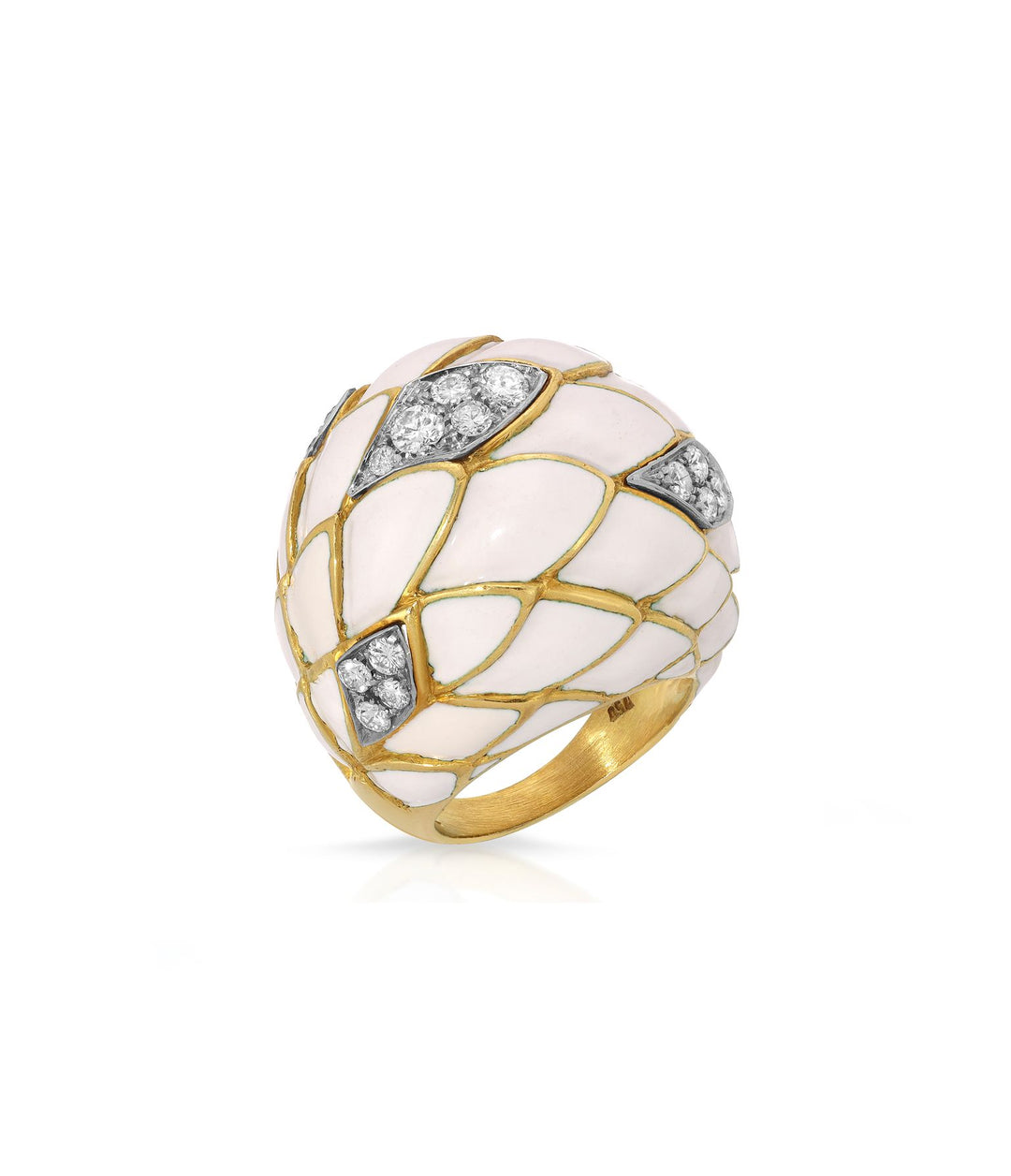Diamond & White Enamel Dome Ring in 18K Gold