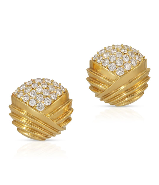 Diamond Round Fan Earrings in 18K Gold