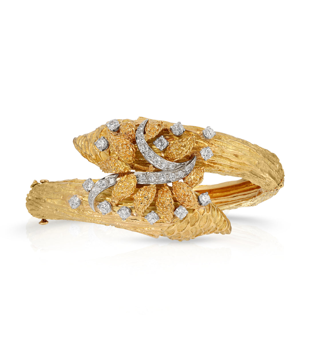 Diamond Crossover Bangle Bracelet in 18K Textured Gold