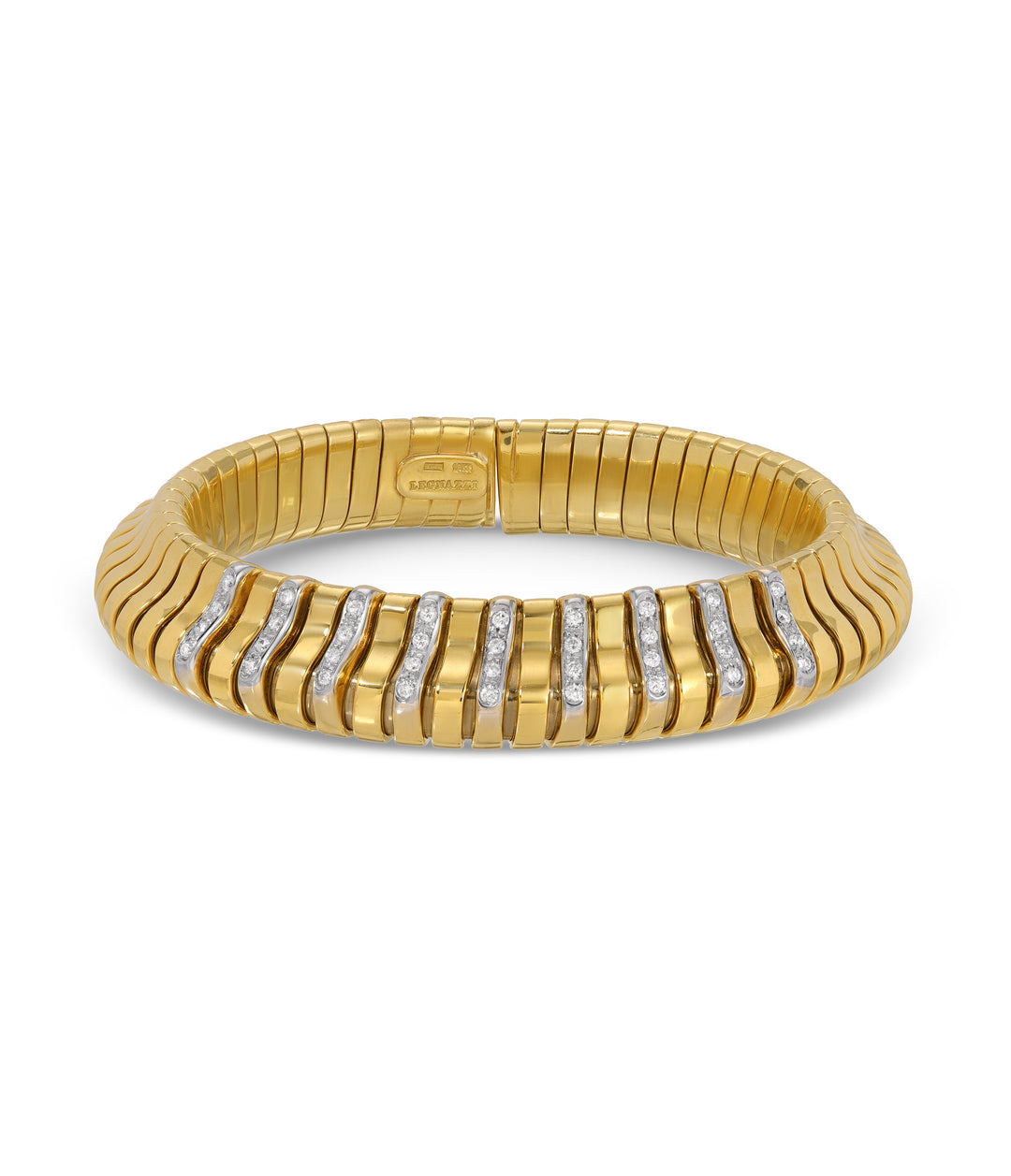 Legnazzi Diamond Ridged Bangle Bracelet in 18k Gold