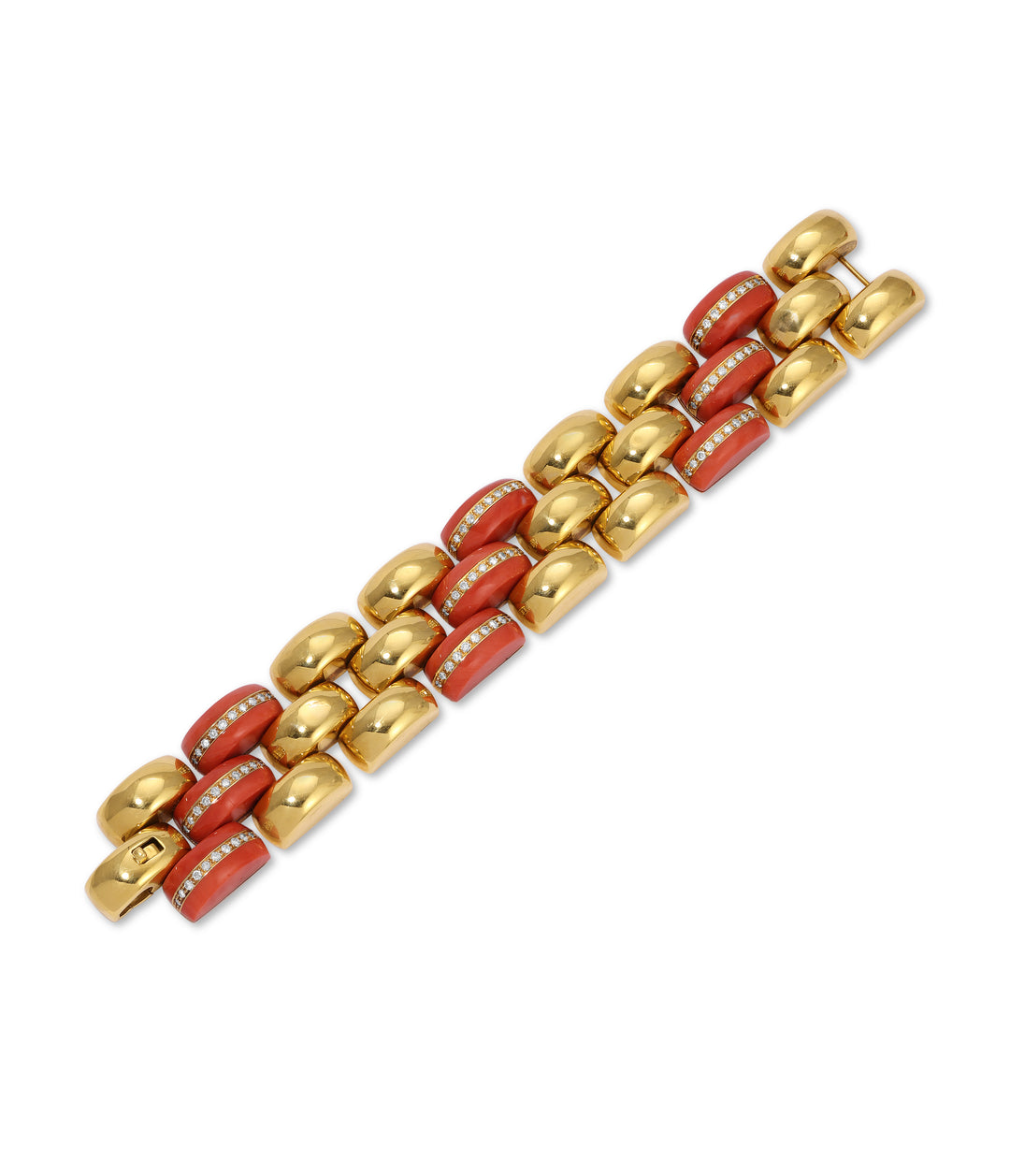 Adler Coral & Diamond Inset Link Bracelet in 18k Gold