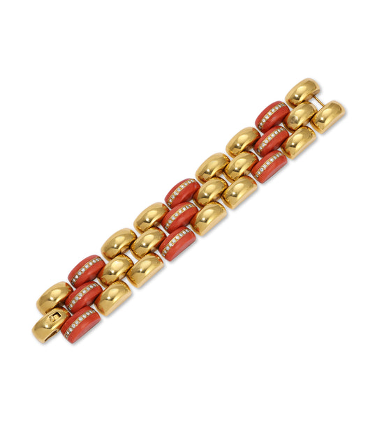 Adler Coral & Diamond Inset Link Bracelet in 18k Gold