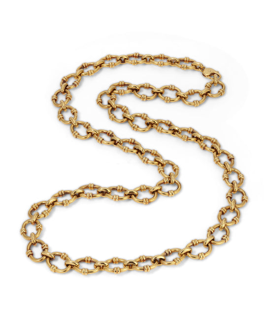 Vintage Fancy Oval Link Long Necklace in 18k Gold