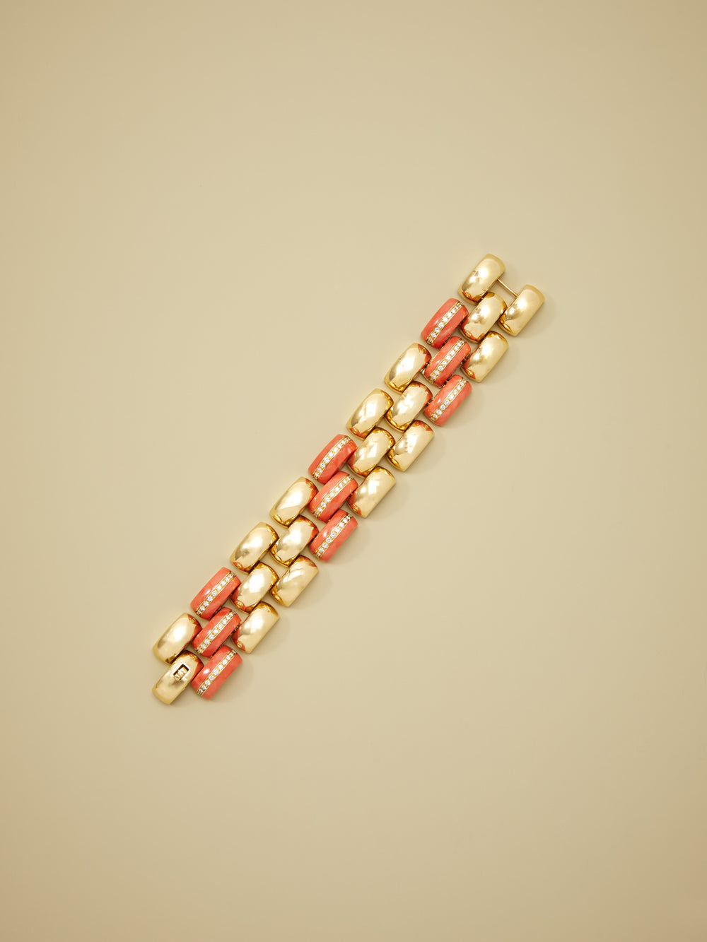 Adler Coral & Diamond Inset Link Bracelet in 18k Gold